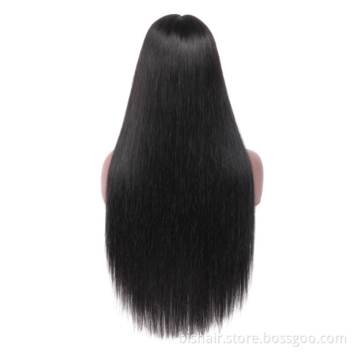 Brazilian black ladies real hair wig 28 inch straight hair 100% real human hair 13x4T partial pre-pulled mesh wig wholesaler